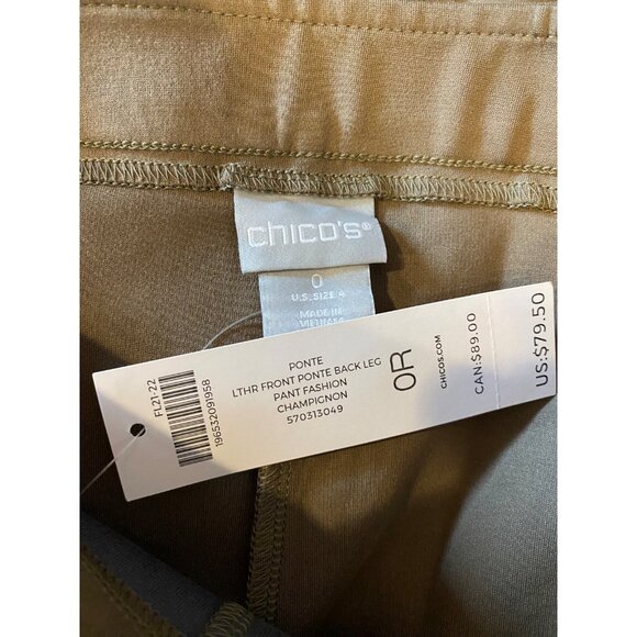 Chico's Leather Front Ponte Pant Pull On Champignon Brown Size 0 US 4 New - Picture 4 of 5